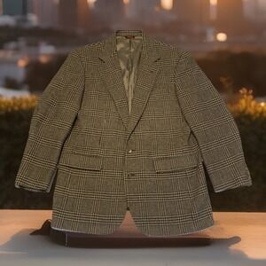 VTG Corbin 46R USA MADE Beige &‎ Cream Houndstooth 100% Wool Blazer Jacket Money